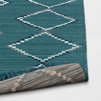 5' X 7' Soft Moroccan Tapestry With Double Knot Fringe Woven Outdoor Rug Teal - Opalhouse™ - Image 3
