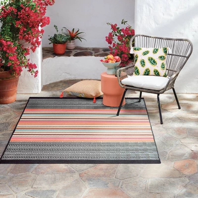 5' X 7' Outdoor Rug Multi Stripe Global Pink - Opalhouse™ - Image 3