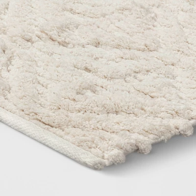 Textured Diamond Shag Bath Rug Cream - Opalhouse™