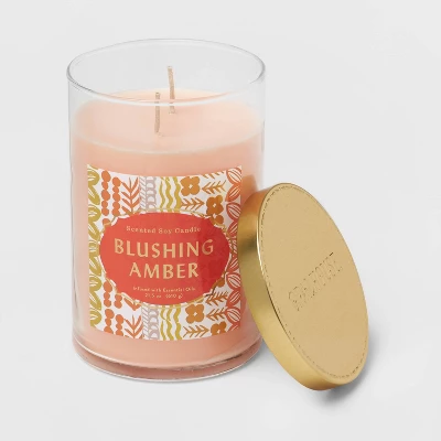 21.5oz 2-Wick Blushing Amber Lidded Glass Jar Candle Orange - Opalhouse™ - Image 2