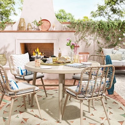 Leona 46" Round Crushed Bamboo Stamped Steel Top Patio Dining Table - Opalhouse™ - Image 3